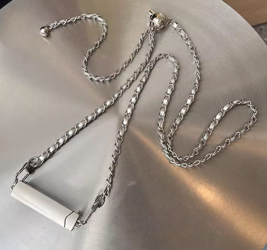 シルバーのストレート携帯電話吊り下げチェーン