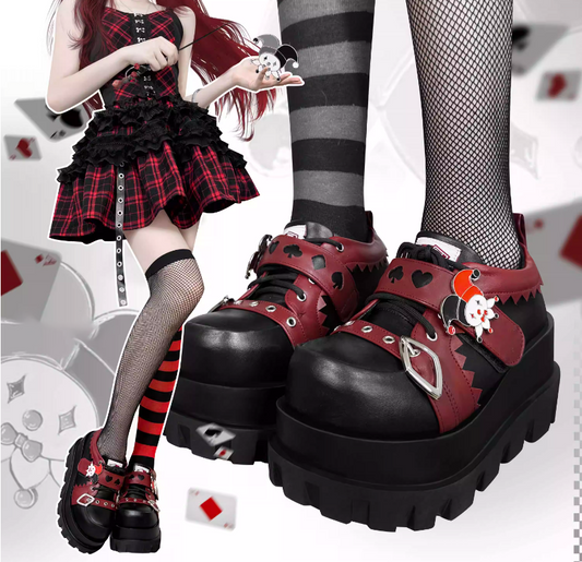 ジョーカー ポーカーをテーマにしたパンク湯たんぽプラットフォーム シューズ