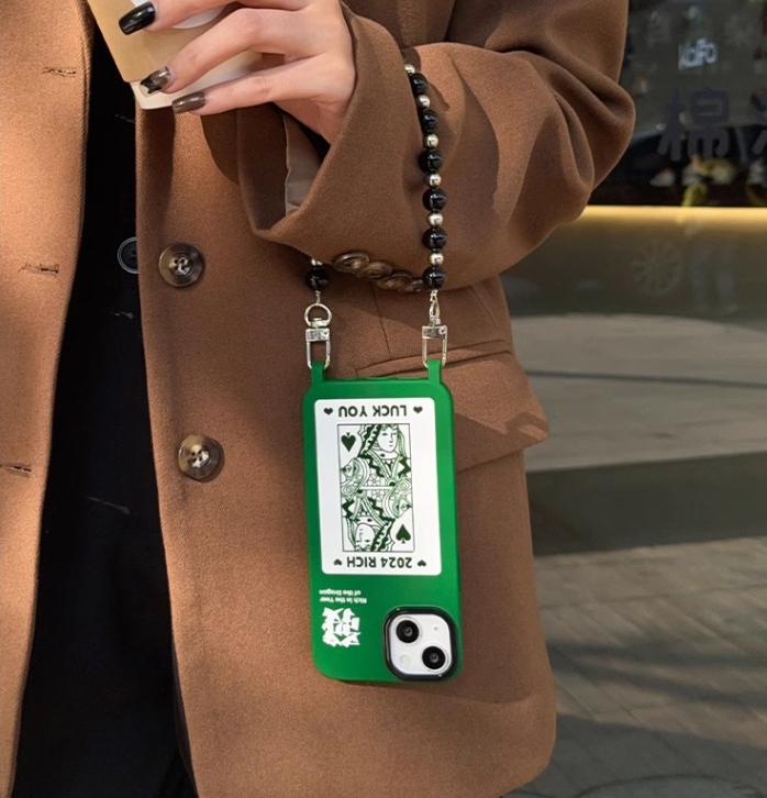 ダークグリーンシェルブラックサークルフォーチュンスタイルiPhoneケース