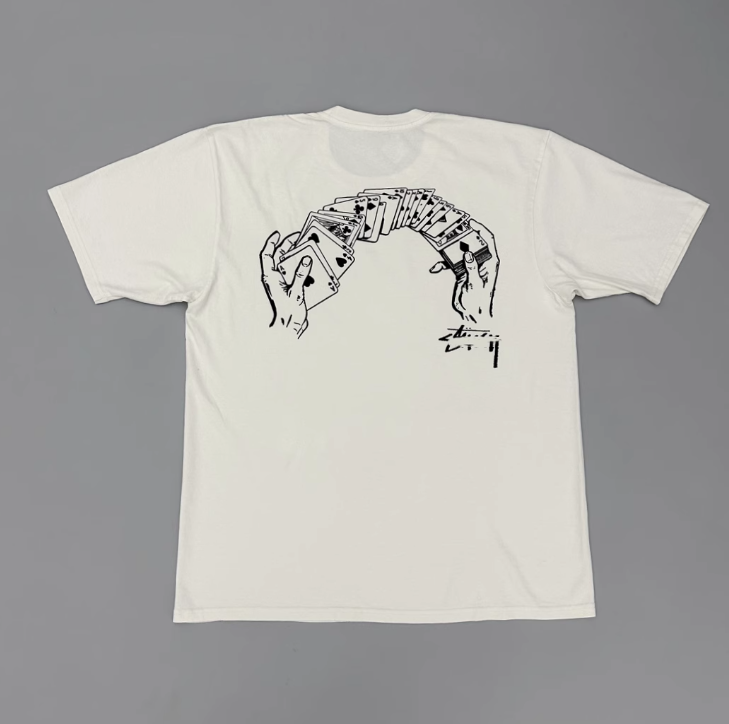 3D立体マジックハンドカードプリント白半袖Tシャツ