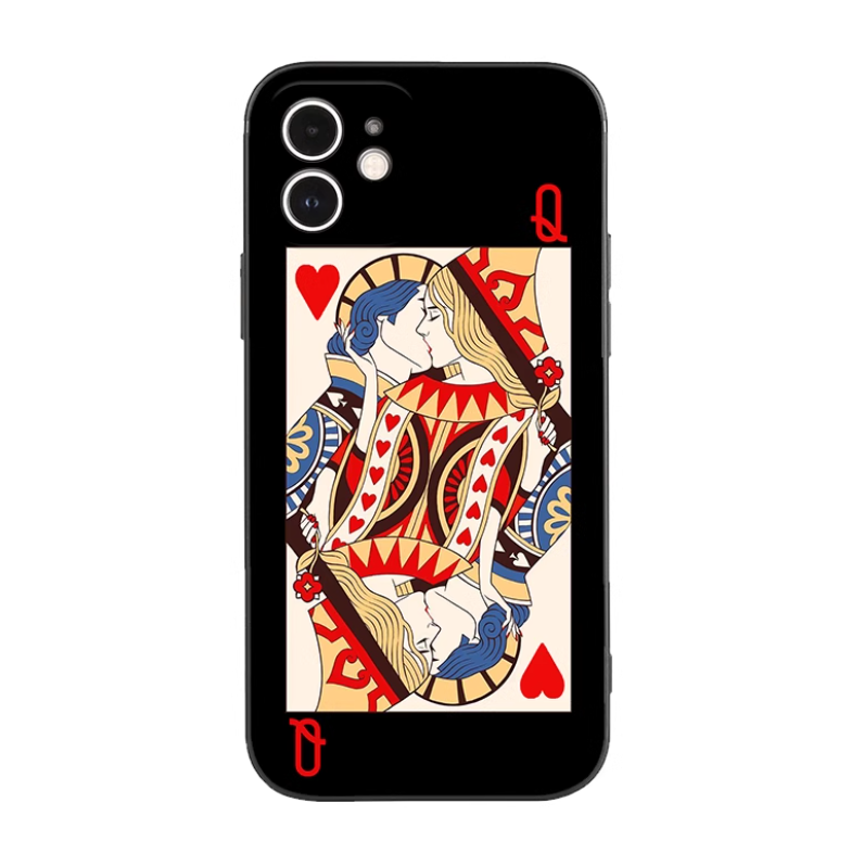 レッドハートQブラックキングクイーンカップルスタイルiPhoneケース
