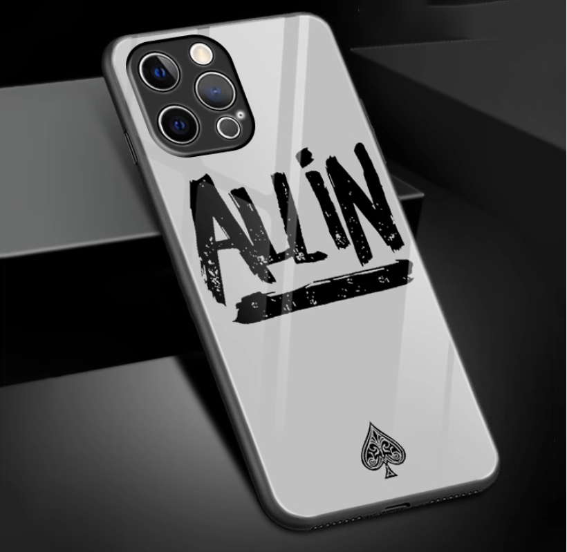 ブラックの「ALL IN」スタイルの iPhone 光沢のあるシリコン ケース