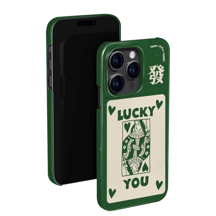 ラッキーカード フォーチュンワードパターン グリーン iPhoneケース