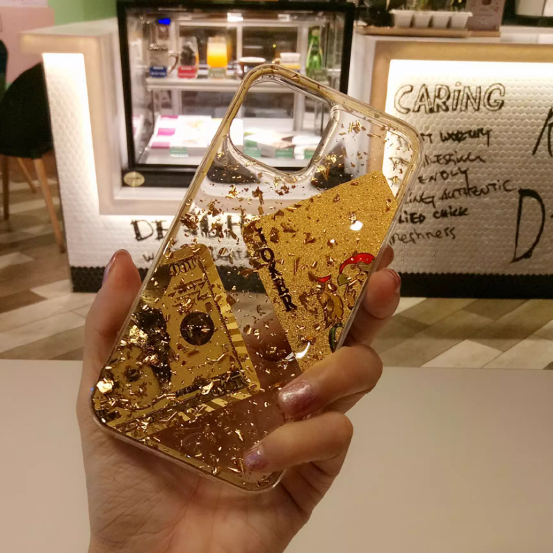 透明ゴールデンポーカーパターンiPhoneケース