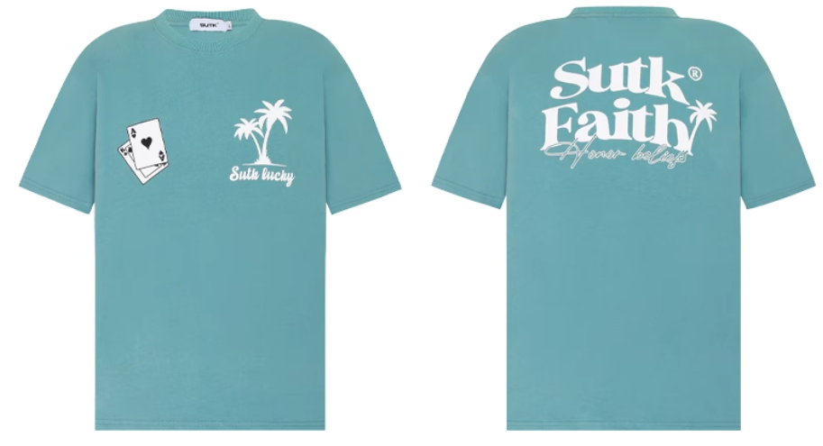 グレーブルーカップルココナッツツリープリントTシャツ