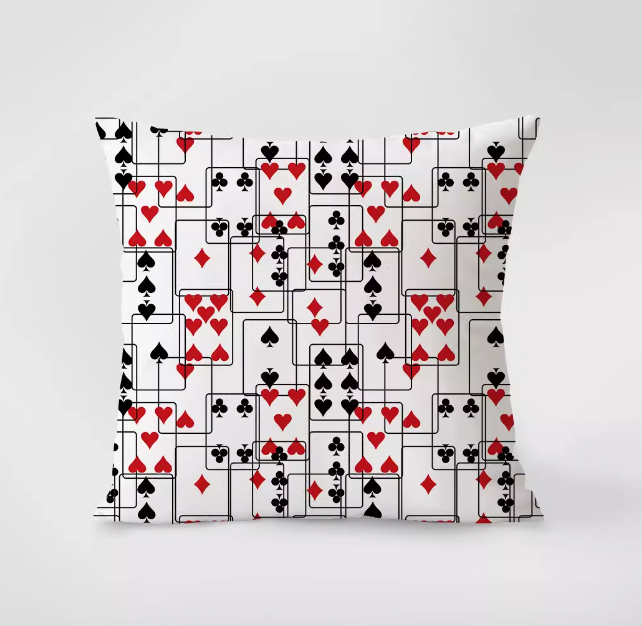 チャイニーズポーカーの黒と赤の色の枕クッション[35x35cm]